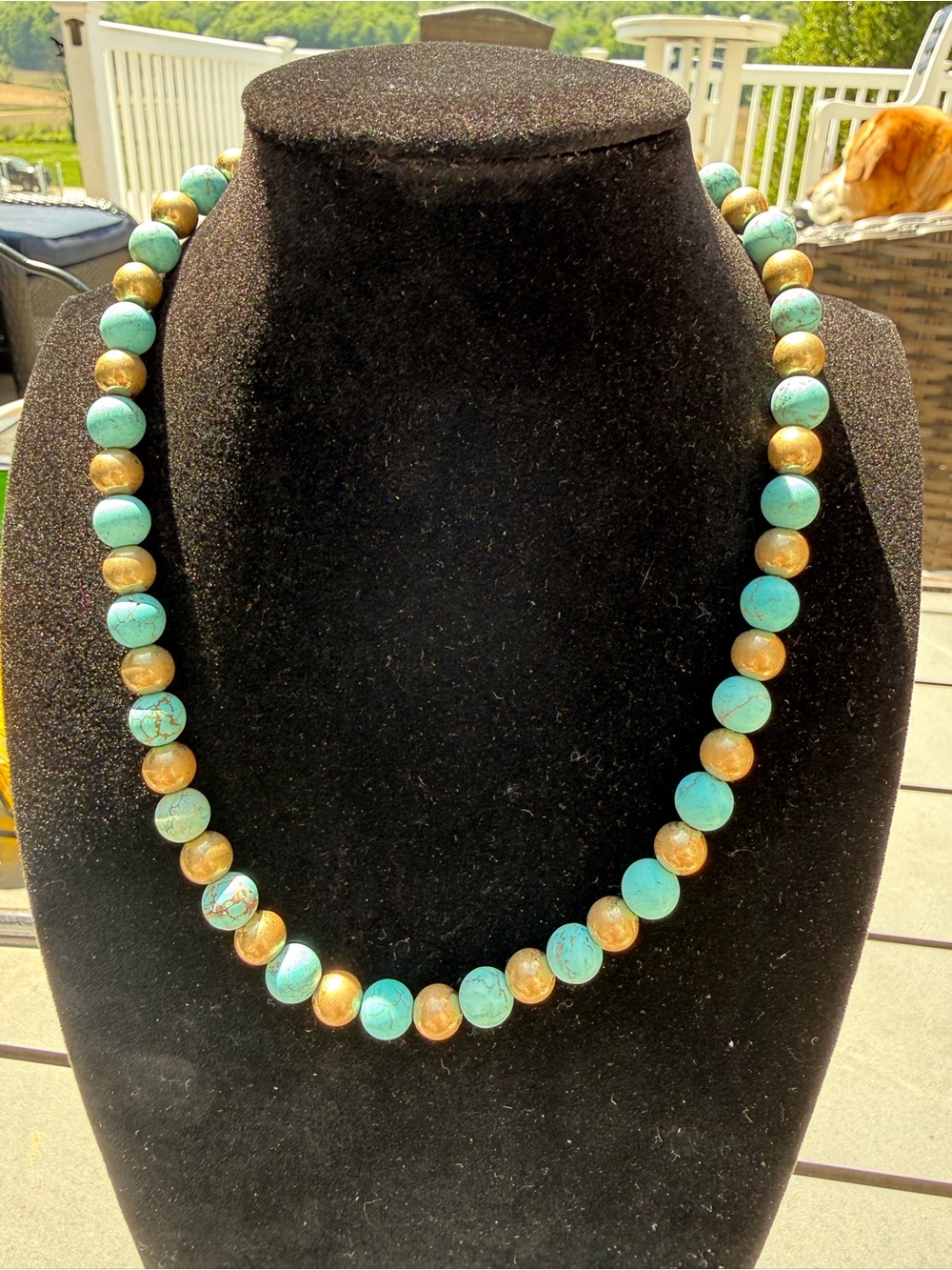 Turquoise & Gold Beaded Necklace — Women Jewelry